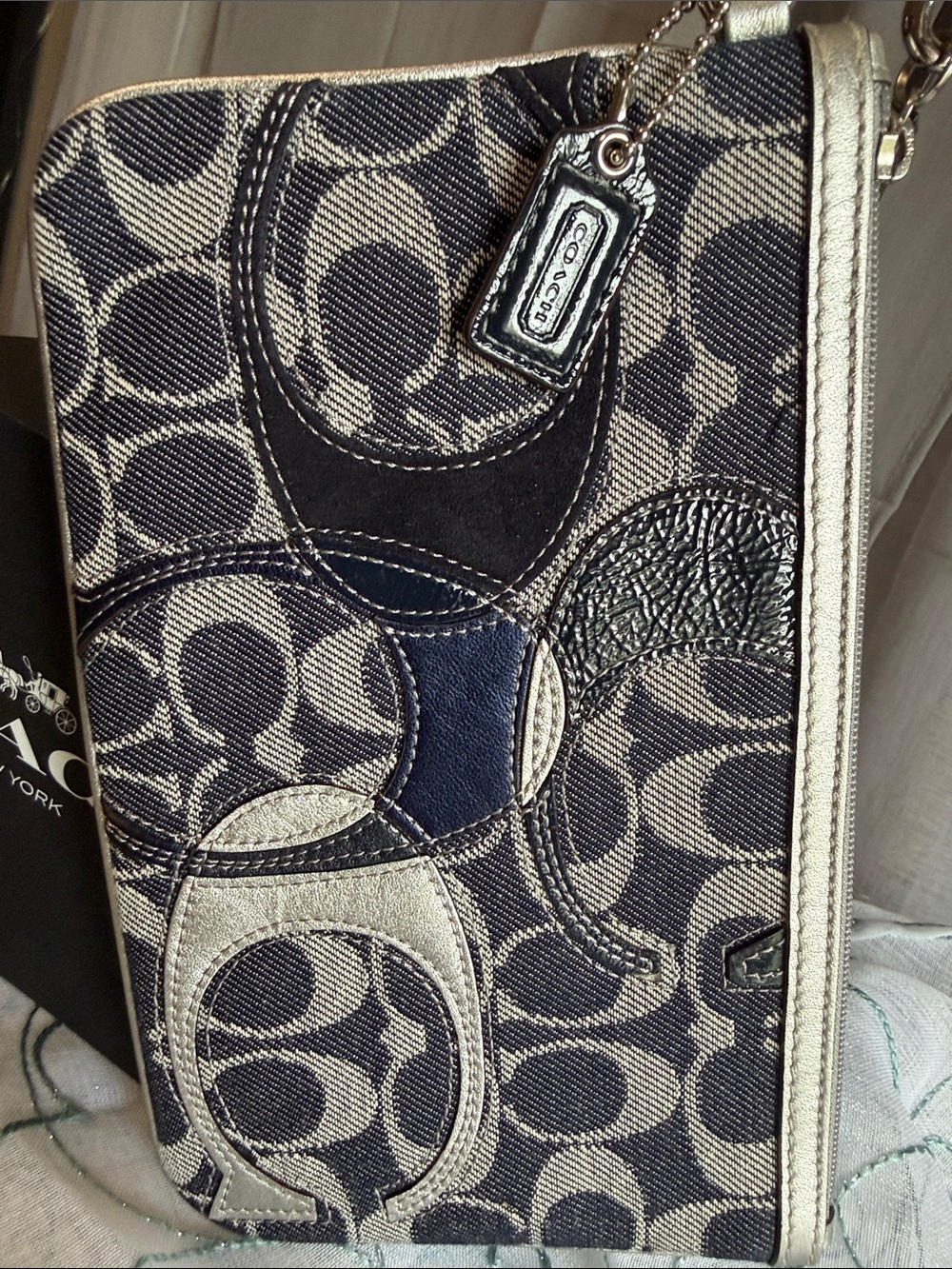 Coach Poppy Signature Denim Patchwork Large Wristlet (Style #45185) - Picture 3 of 9